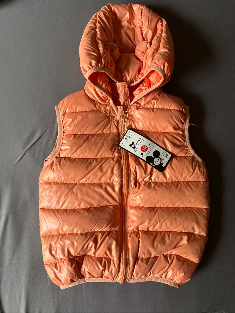 Kids Hooded Puffer Vest - Peach Orange